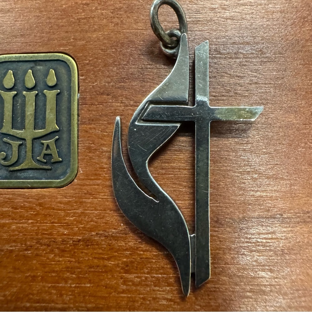 James Avery United Methodist Cross and Flame Pendant Sterling